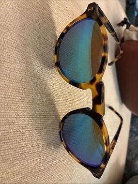 Illesteva Tortoiseshell Frame Sunglasses with Blue Mirrored Lenses